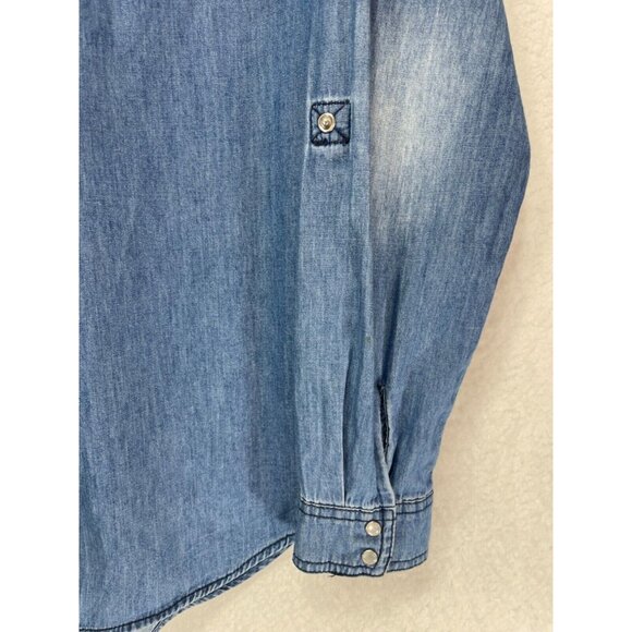 Earl Jean Women's Small Long Sleeve Pearl Snap Up 100% Cotton Denim Shirt - Picture 3 of 11